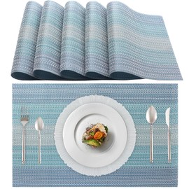 Lumaca Set of 6 Washable Placemats (70% PVC and 30% Polyester), Place Mats, Easy Cleaning, Non-Slip, Heat Resistant, Ideal for the Kitchen Table, Sky Blue