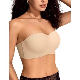 Vertvie Strapless Bras for Women Wireless Push Up Non-Slip Bandeau Bra Seamless Full Coverage Molded Cup Tube Top Bralette(34B,Nude)