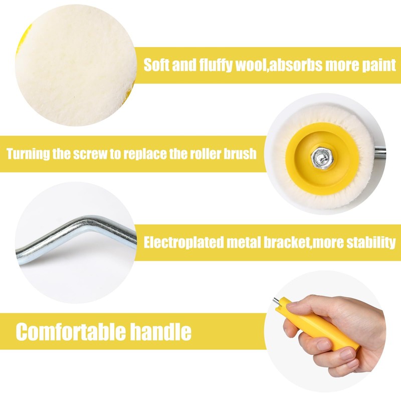 Paint Roller Kit(1 Handle+3 Roller Brushes),0.78inch Mini Paint Roller,Wool Tiny