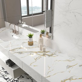 CHIHUT Large Size Thick Marble Wallpaper Peel and Stick Matte White Gold Marble Contact Paper for Countertops Table Removable Waterproof Wall Paper for Living Room Self Adhesive Vinyl Wrap 24"x160"