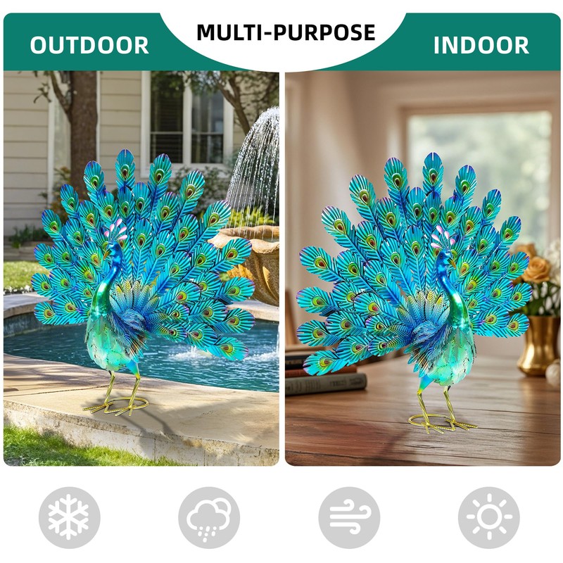 Autodaya 27.5" Tall Metal Peacock Garden Statue - Handmade, 3D