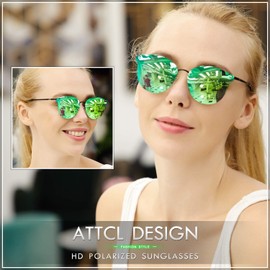 ATTCL Metal UV Protection Mirrored Lens Polarized Sunglasses For Women (Green 1155)