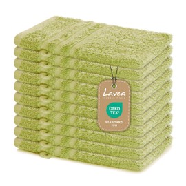 Lavea Set of 10 Elena Terry Series Washcloths, 15 x 21 cm, Lime Green