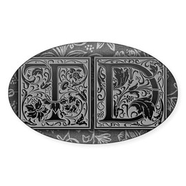 CafePress TD Initials. Vintage, Floral Oval Car Bumper Sticker