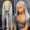 QMSSR 13X6 Lace Front Wig Long Straight Grey Synthetic Lace