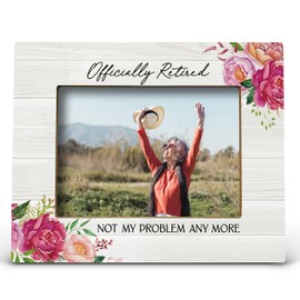 FONDCANYON Officially Retired Floral Picture Photo Frame,Retirement Gifts Picture Frames,Retirement Gifts for Coworkers Boss Women Men Mom Nurses,Farewell Going Away Gifts (5x7Inch Photo)