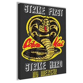 Hippowarehouse Cobra Kai Strike First - Strike Hard- No mercy Printed Canvas 41cmx61cm Wall Art Design Classroom Gym Room Home Office Décor