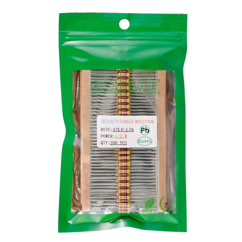 BOJACK 47K Ohm Resistors 1/2 W ±5% Carbon Film Single