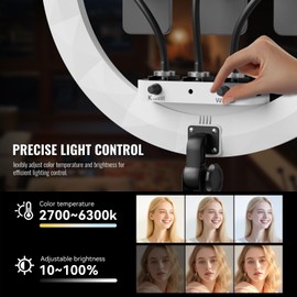 Ring Light with Stand & Phone Holder, 19" LED Selfie Circle Light with Adjustable Tripod Stand, Professional Led Ringlight for Live Streaming, Barber, Makeup, YouTube, Tiktok, White