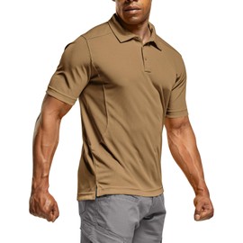 CQR Men's Polo Shirts, Tactical Short Sleeve Golf Performance Shirts, Lightweight Dry Fit UPF 50+ Pique, Frost Essential Coyote, Medium