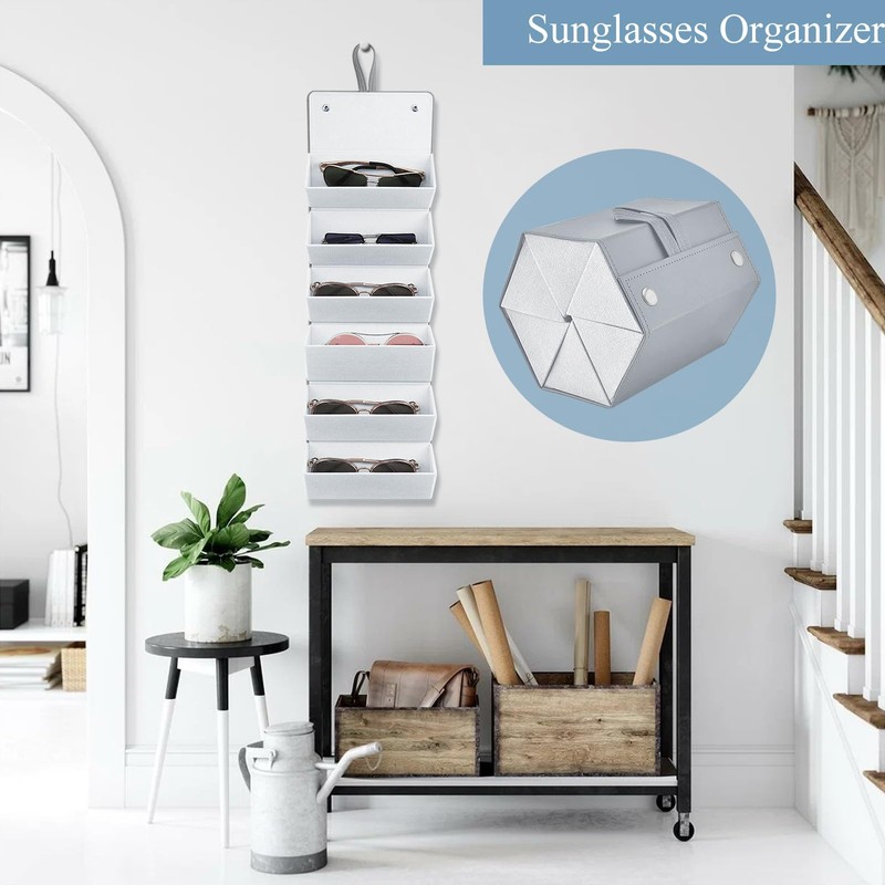 CHENKEE Sunglasses Storage Box, 6 Compartments, Foldable Glasses, Display Box,