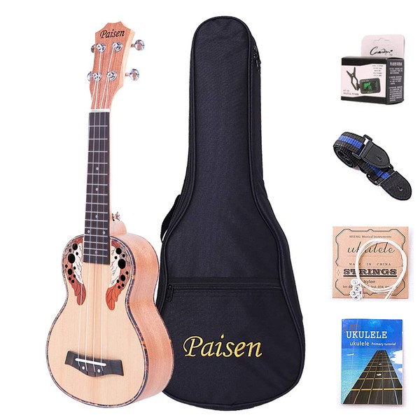 Paisen Soprano Ukulele 21 inch Hawaii Spruce Ukuleles with Tuner