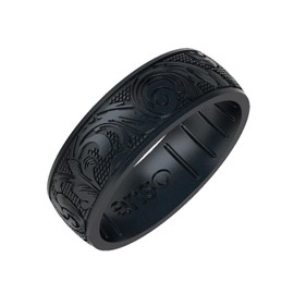 Enso Rings Signature Etched Collection - Classic Etched Silicone Rings - Comfortable and Flexible Design - Flourish - Black Pearl - 11