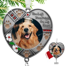 2023 Pet Memorial Christmas Photo Ornament - Hanging Picture Ornament - Paw Prints on My Heart Poem Message - Gift/Storage Bag Included