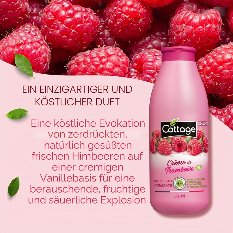 Cottage Shower Gel Moisturising Milk - Organic Raspberry Cream -