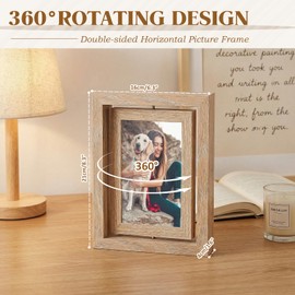 4x6 Rotating Floating Photo Frame - 360° Spinning Wooden Tabletop Display with HD Glass, Double-Sided for Horizontal or Vertical Orientation(Primary Color)