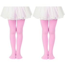 Footed Ballet Tights for Girls Toddlers Dance Leggings Ultra Soft Elasticity School Pantyhose for Kids Pink & Pink-2 Pairs 9-14 Years