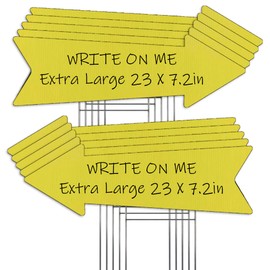 23 x 7 Inches 10 Pack Large Size White Arrow Signs with Stakes,This Way Directional Arrow Yard Signs,Wedding Yard Signs, Birthday Party Signs (Yellow 10 pack)