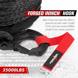 Unbranded 1/2inch 92FT 31,500 LBS Synthetic Winch Rope Cable Kit with Forged Hook,Strap