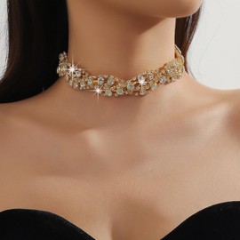 Denifery Rhinestone Choker Necklaces Crystal Necklaces Sparkling Diamond Choker Necklaces Crystal Collar Necklaces Jewelry for Women, Metal, No Gemstone