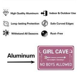 Hesanqian No Boys Allowed Sign - Girls Only Aluminum Wall Art for Bedroom, Playroom, or Dorm - Fun Teen Decor Teen Girl Cave Hanging Sign for Daughter’s Bedroom 8x12 Inch