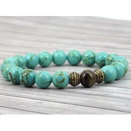 Men's Thurcolas Bracelet in Reconstituted Turquoise and Tiger's Eye Beads