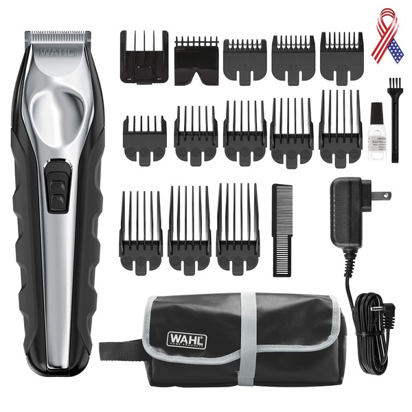 Wahl Lithium Ion Total Beard Trimmer, Facial Hair clippers with 13 Guide Combs for Easy Trimming, Detailing & Grooming – model 9888, Black, silver