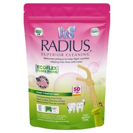 Radius Bubblegum EcoFlex Compostable Floss Picks Kids for Oral Care Boost Non Toxic Tooth & Gum Protection (50 Single Use Dual Action Flossers per Pack)