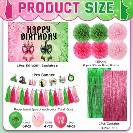 Witch Birthday Party Decorations Witch Bow Party Decorations Included Coquette Birthday Backdrop Tassel Curtain Paper Flowers and Balloons for Women Girl B-day Party Supplies