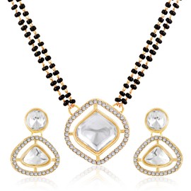 Aheli Cubic Zirconia Crystal & Black Beads Studded Mangalsutra & Drop Earrings Jewellery Gift for Women