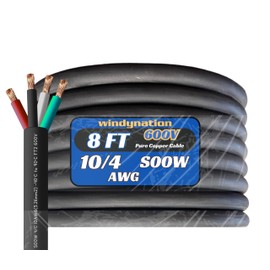 10/4 8 Feet 10 AWG SOOW SO Cable Cord Wire - 10 Gauge 4 Conductor 600V Portable Power Extension Cord Cable for, Motor Leads, Portable Lights, and Battery Chargers