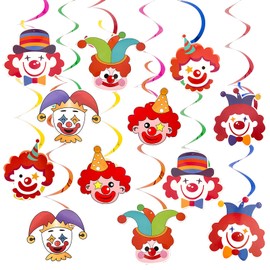 Pack of 12 Spiral Garlands with Clown Motif, Carnival Streamers for Ceiling Hangers, Hanging Decoration, Party Decoration, Hanging Garlands, Clown Garland, Carnival, Garland Spiral Garlands, Circus