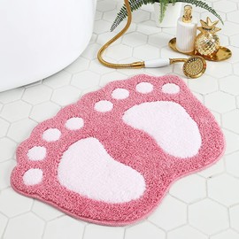 Halloluck Bathroom Rugs Mats, Cute Paw Foot Shape Soft Microfiber Machine Washable Bath Mat Water Absorbent Non-Slip Mat for Bathroom Shower Room (Pink)