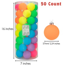 Every Day is Christmas Ornaments, Shatterproof Christmas Tree Ornament Set, Christmas Balls Decoration 50 Count(2.24"/57mm, Neon)