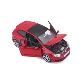 Bburago VW Polo 5 GTI : Modellauto im Maßstab 1:24, Türen und Motorhaube zum Öffnen, lenkbar, 19 cm, rot (18-21059)