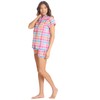 WS-SS24 Ladies Checked Pyjamas Short Sleeved Shirt & Shorts Set