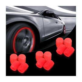 Fluorescent Car Tire Valve Stem Caps, 12PCS Auto Luminous Illuminated Wheel Valve Cover, Corrosion Resistant Glow in The Dark, Car Decor Accessories for Motorcycles, SUV, Trucks, Car (Red)