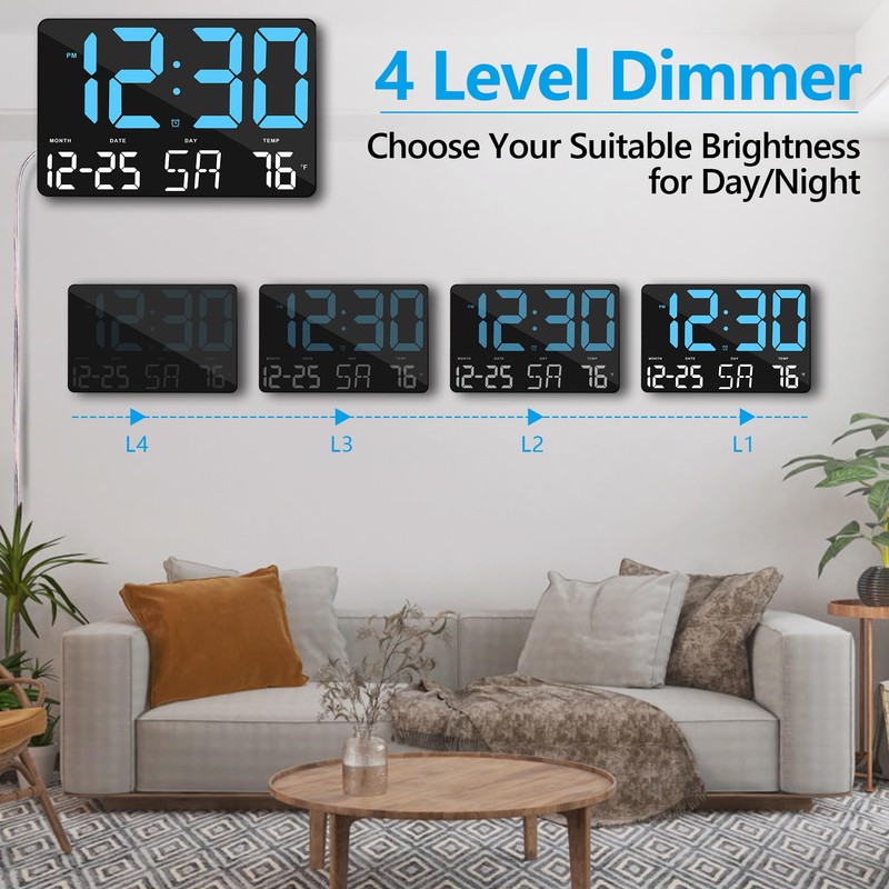 SZELAM Digital Clock Large Display,11.5" Digital Wall Clock with Remote