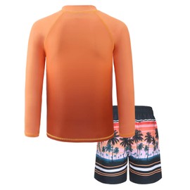 Moon Tree Boys Two Piece Rash Guard Swimsuits Set Kids Long Sleeve Sunsuits Swimwear Set Black Orange Gradient Size 10/8-10 Years