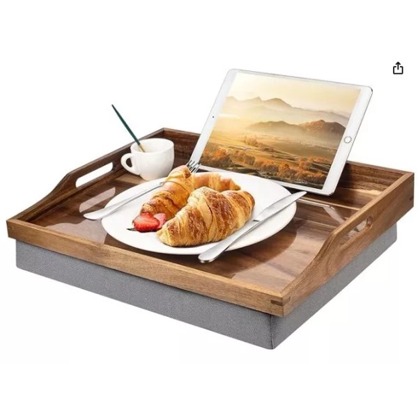 Drelifam Utility Lap Desk with Cushion - Wooden Bed Tray