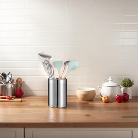 KSENDALO Utensil Crock Set, 6.6inch Cooking Utensil Holder Stainless Steel Container for Kitchen Counter,Metal Kitchen Spoon Spatula Cutlery Tool Holder Organizer, Silver (4 Pack)