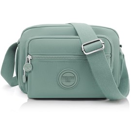 GOUNNU Shoulder Bag Women's Waterproof Crossbody Bag Nylon Leisure Shoulder Bag Many Compartments Women's Handbag with Adjustable Wide Shoulder Strap Messenger Bag Lightweight, light green