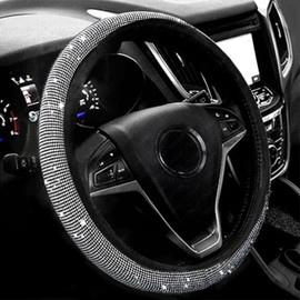 Steering Wheel Cover with Rhinestone Bling Bling Crystal Diamond, Glitter Car Accessories Anti-Slip Universal 15 Inch Wheel Protector