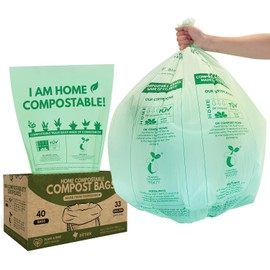 AIRNEX Compostable Kitchen Trash Bags 33 Gal - Cornstrarch Leakproof & Tear Resistant 40 Compost Bags - OK Compost Home & Seedling Certified 0.28 mm Kitchen Garbage Bags