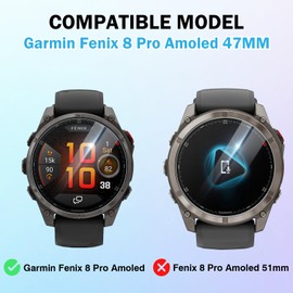 EasEasy 4 PCS Compatible For Garmin Fenix 8 Pro Amoled 47mm Screen Protector Glass, Anti-scratch & Sensitive Touch 9H Tempered Full Cover Protector For Fenix 8 Pro 47mm Watch Film