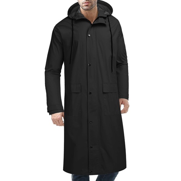 COOFANDY Men's Rain Jacket with Hood Waterproof Lightweight Active Long Raincoat