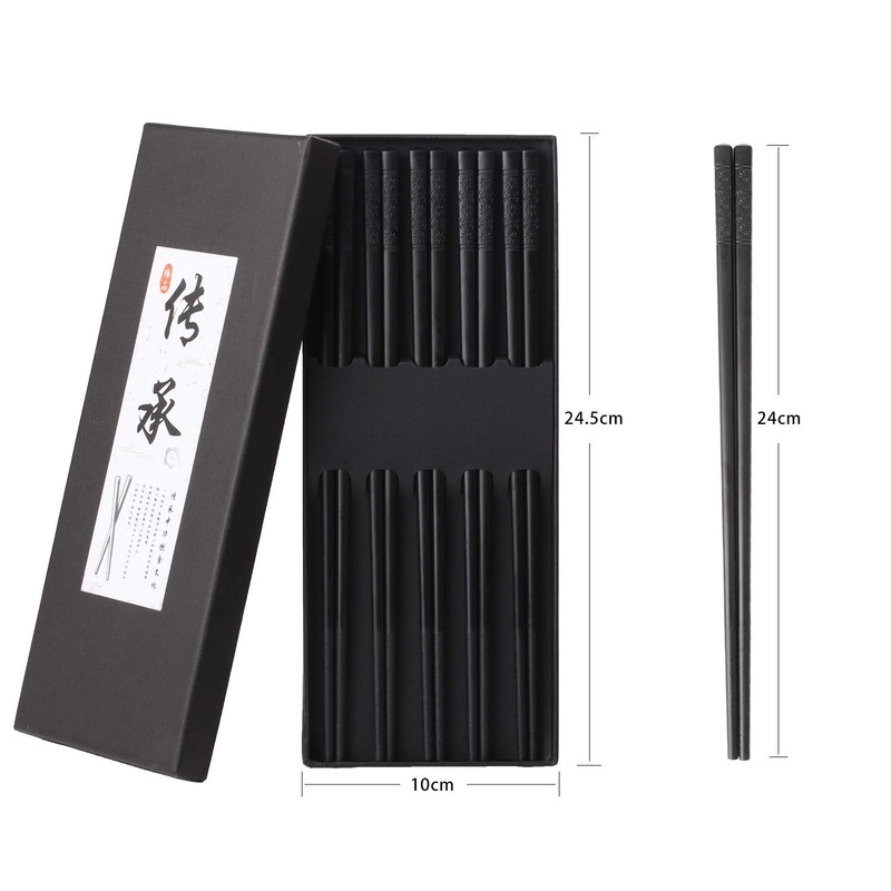 10 Pairs Fiberglass Chopsticks, Reusable Alloy Chop Sticks Non-slip Chopsticks,