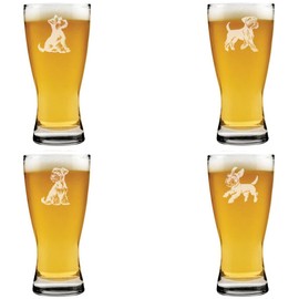 MIP Set of 4 Glass 15 oz Beer Pilsner Glass Gift Miniature Schnauzer Collection