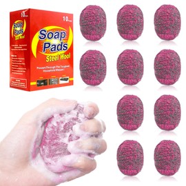 Steel Scouring Pads, Pack of 10, CIYIN Soap Pads Steel Wool, Steel Sponge Scourer, Stainless Steel Wool for Cleaning, Washing Sponge Cleaning Pad for Cleaning Kitchen, Grill (Pink)