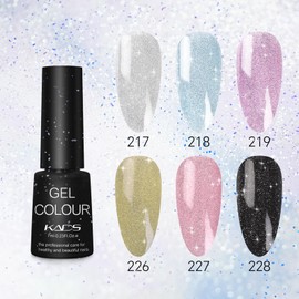 KADS Nail Gel Polish Set 6 Colors 7ML Gel Nail Polish for Salon and Home (Reflective Glitter Gel, 6 Colors)